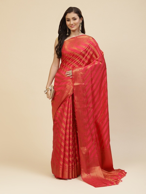 

Meena Bazaar Pink & Gold-Toned Woven Design Zari Silk Blend Saree