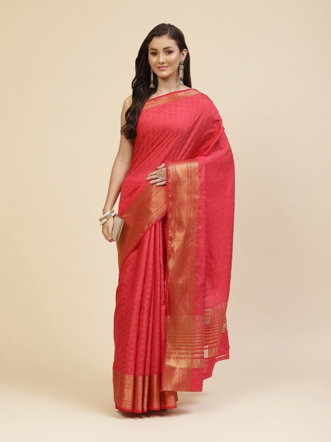 

Meena Bazaar Pink & Gold-Toned Woven Design Zari Silk Blend Saree