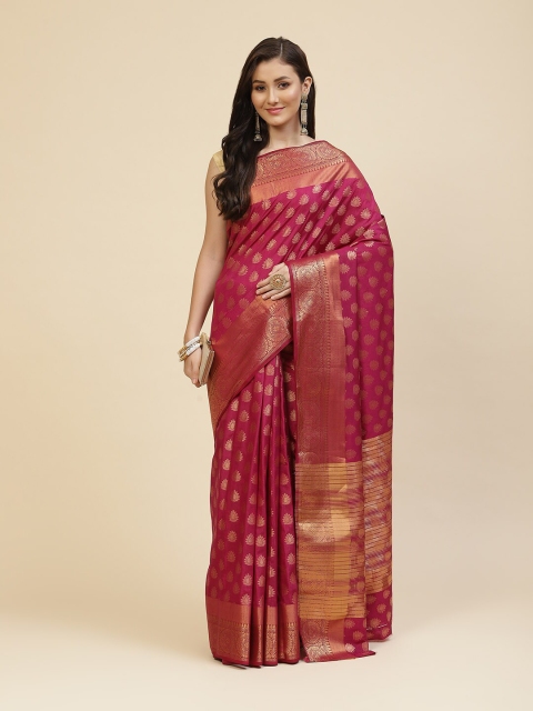 

Meena Bazaar Burgundy & Gold-Toned Woven Design Zari Silk Blend Saree