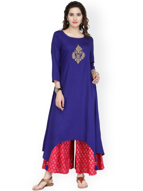 

Varanga Women Blue Embroidered A-Line Kurta