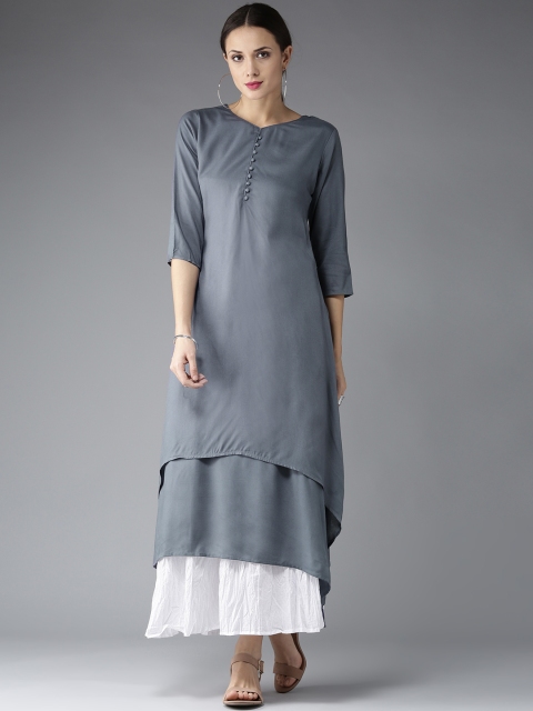 

Moda Rapido Women Grey Solid Layered A-Line Kurta
