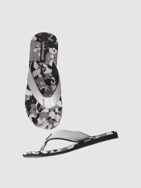 

Solethreads Men Grey & Black Printed Thong Flip-Flops