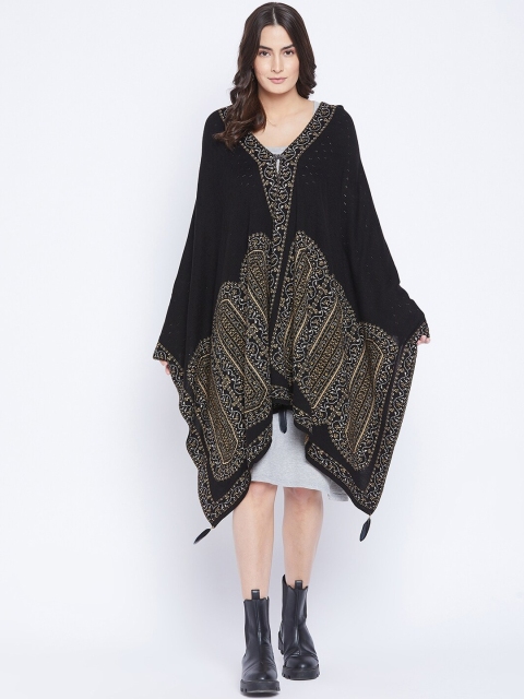 

Knitstudio Women Black Ethnic Motifs Woven Design Knitted Shawl