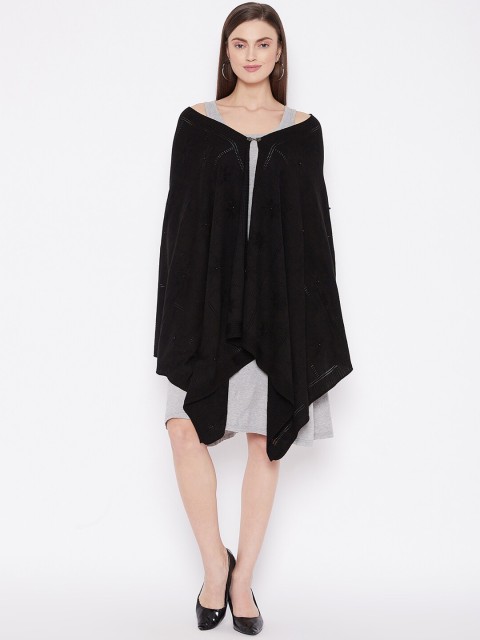 

Knitstudio Women Black Solid Knitted Shawl