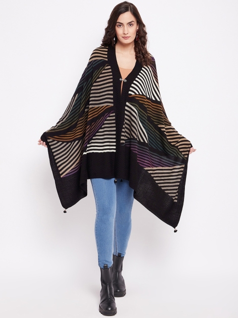 

Knitstudio Women Black & Pink Woven Design Knitted Shawl
