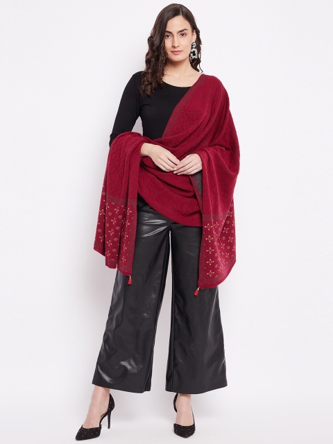 

Knitstudio Women Maroon Geometric Knitted Shawl