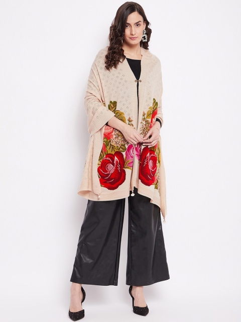 

Knitstudio Women Beige & Red Botanical Woven Design Shawl