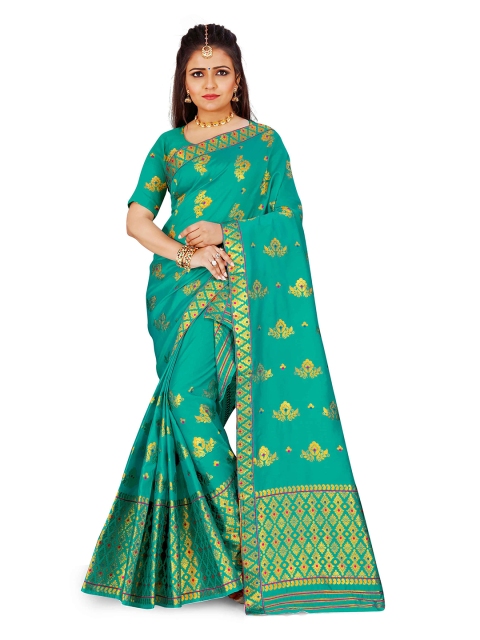 

Skirans Sea Green & Gold-Toned Floral Assamese Mekhela Chador Saree