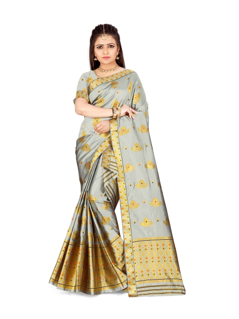 

Skirans Grey & Gold-Toned Floral Zari Saree