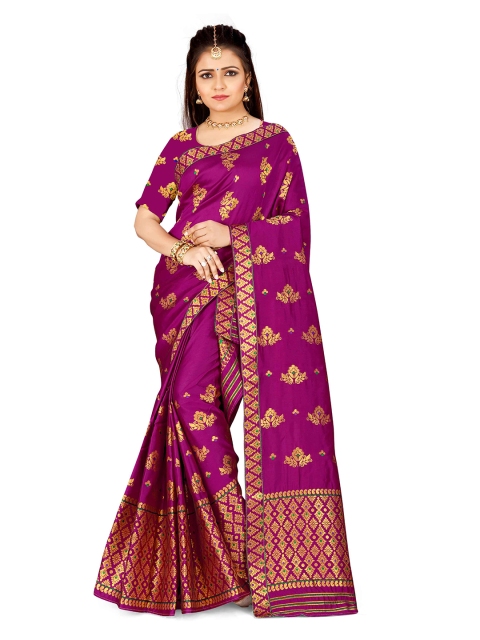 

Skirans Magenta & Gold-Toned Floral Assamese Mekhela Chador Saree