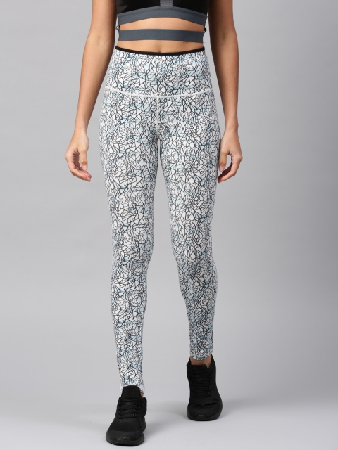 

HRX by Hrithik Roshan Off-White & Blue Printed Tights