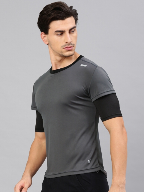 

HRX by Hrithik Roshan Men Grey Solid Round Neck T-shirt