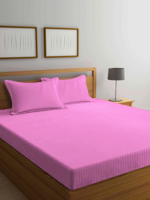 

AEROHAVEN Pink Striped 300 TC Cotton King Bedsheet with 2 Pillow Covers