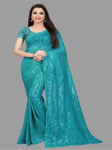 

CLEMIRA Turquoise Blue Embellished Sequinned Saree