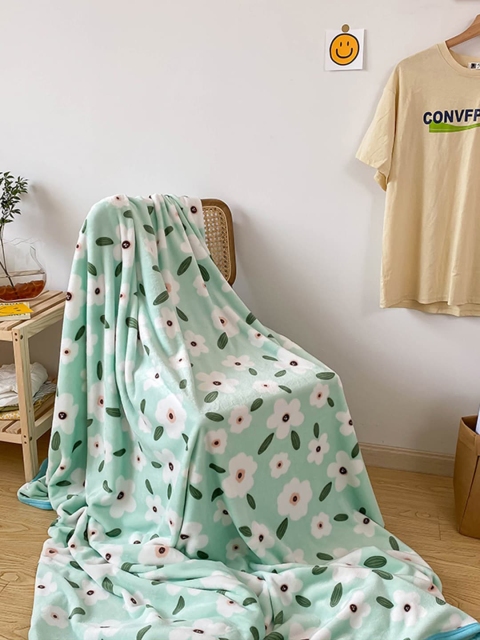 

JC Collection Green & White Floral AC Room 350 GSM Single Bed Blanket