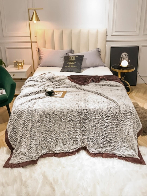 

JC Collection Brown & Off White AC Room 450 GSM Double Bed Blanket