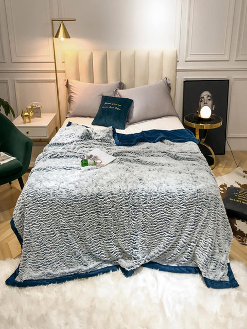 

JC Collection Navy Blue & Off White AC Room 450 GSM Double Bed Blanket