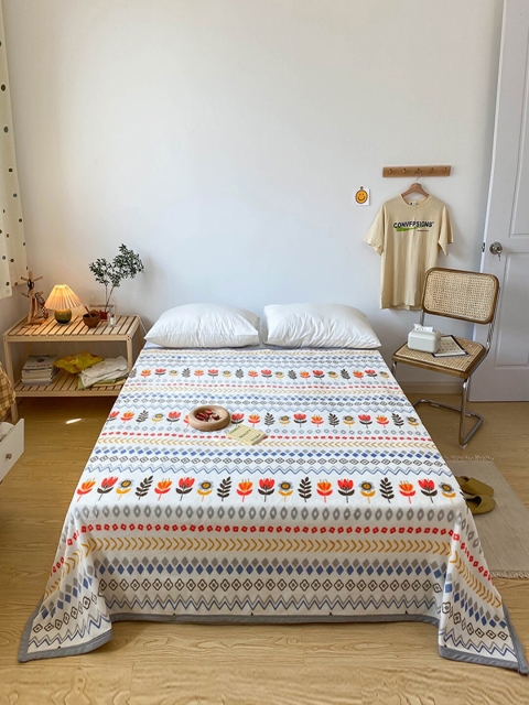 

JC Collection White & Grey Floral AC Room 350 GSM Single Bed Blanket