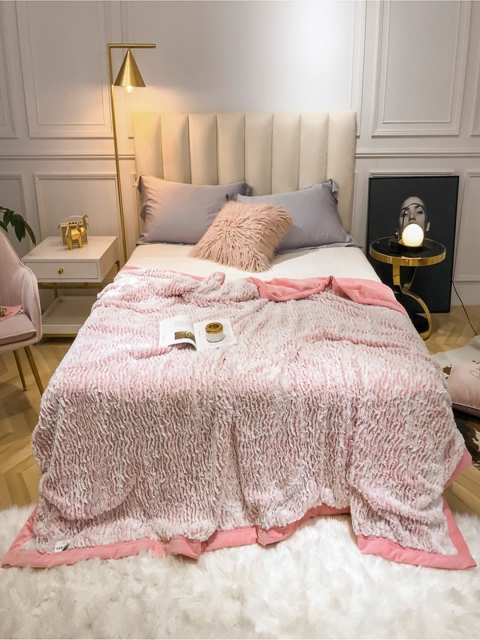 

JC Collection Pink & White Striped AC Room 450 GSM Double Bed Blanket