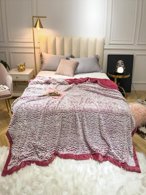 

JC Collection Red & Off White AC Room 450 GSM Double Bed Blanket
