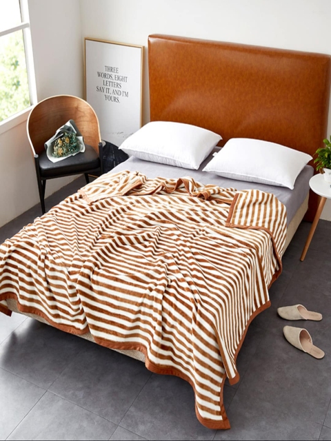 

JC Collection Brown & White Striped AC Room 300 GSM Double Bed Blanket