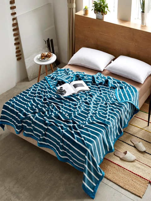 

JC Collection Blue & White Striped AC Room 300 GSM Double Bed Blanket