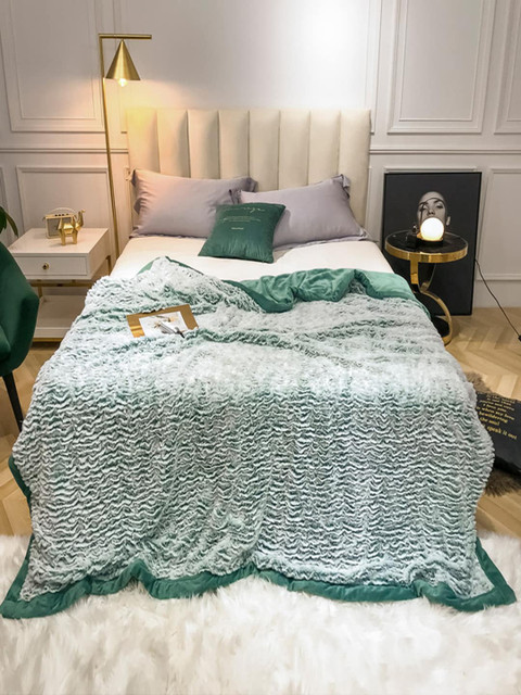

JC Collection Green & White AC Room 450 GSM Double Bed Blanket