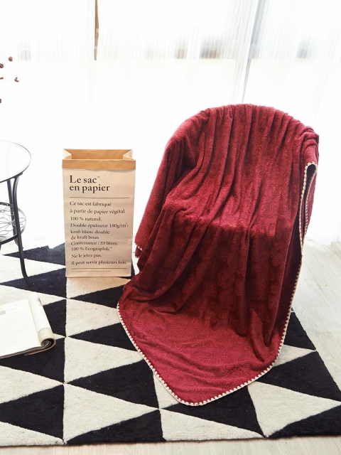 

JC Collection Maroon & White AC Room 354 GSM Single Bed Blanket