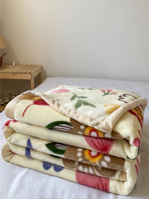 

JC Collection Cream-Coloured & Blue Floral AC Room 350 GSM Double Bed Blanket