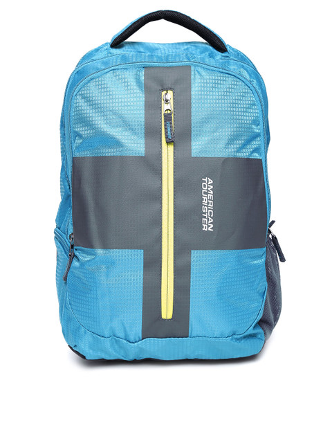 

AMERICAN TOURISTER Unisex Teal Blue & Charcoal Grey Printed Backpack