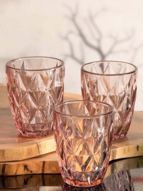 

GOODHOMES Set Of 6 Pink Textured Glass Tumbler Set