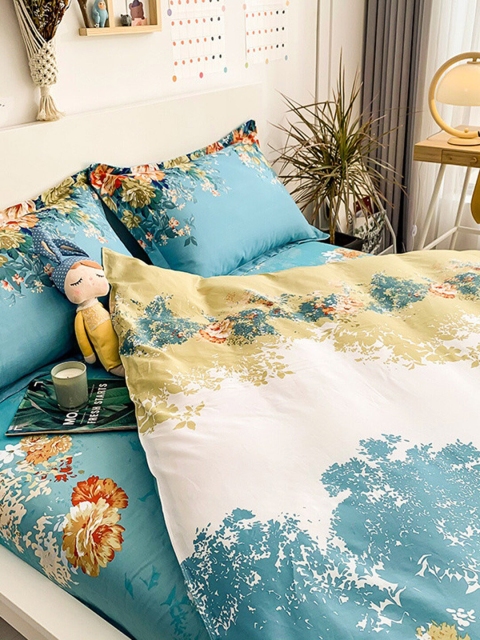 

JC Collection Blue Printed Pure Cotton Double King Bedding Set