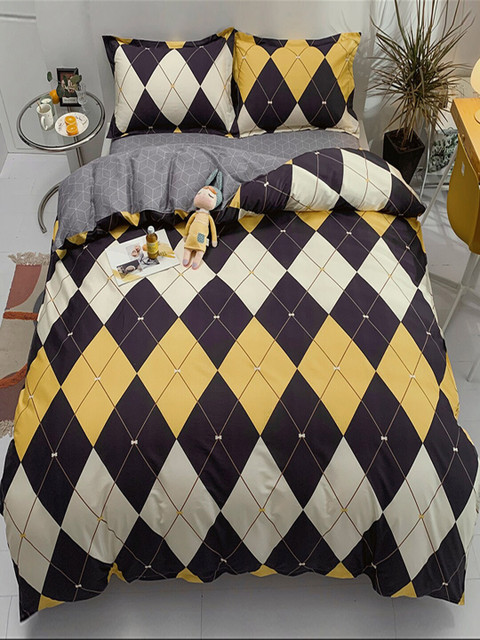 

JC Collection Grey & Yellow Printed Pure Cotton Double King Bedding Set