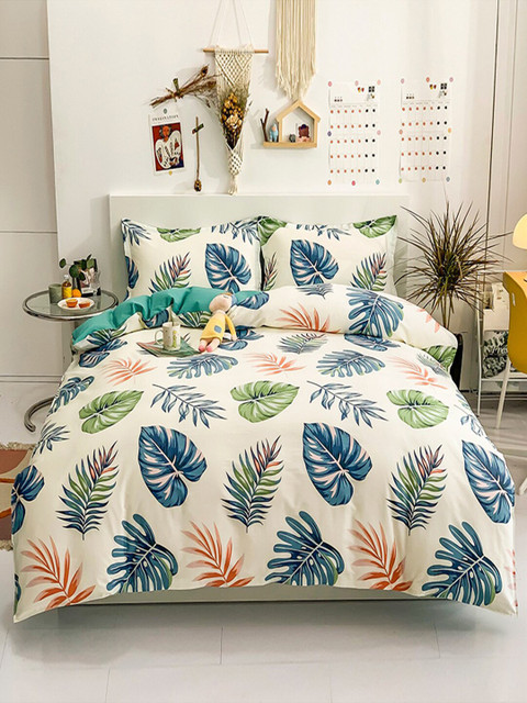 

JC Collection Pure cotton White Printed Single Bedsheet& 2 Pillow Covers & 1 Quilt Cover