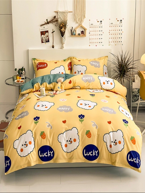 

JC Collection Yellow & Green Printed Cotton Single Bedding Set