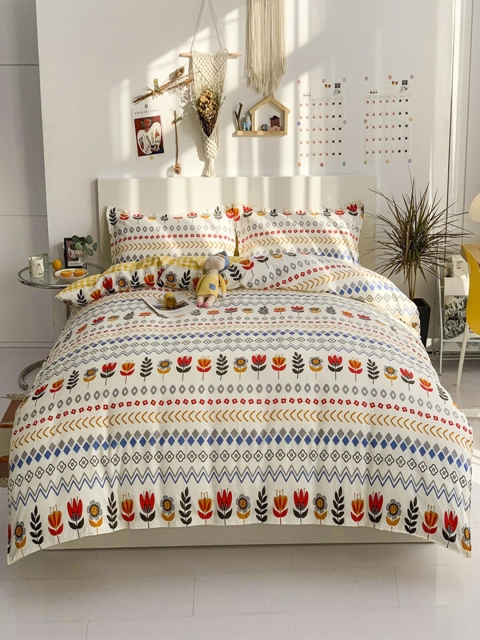 

JC Collection White & Yellow Printed Cotton Single Bedding Set