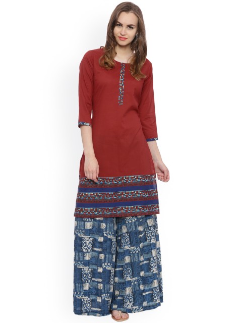 

Evam Women Rust Red Straight Kurta