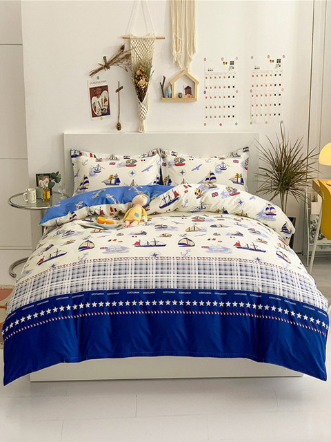 

JC Collection Blue & White Printed Pure Cotton Double King Bedding Set