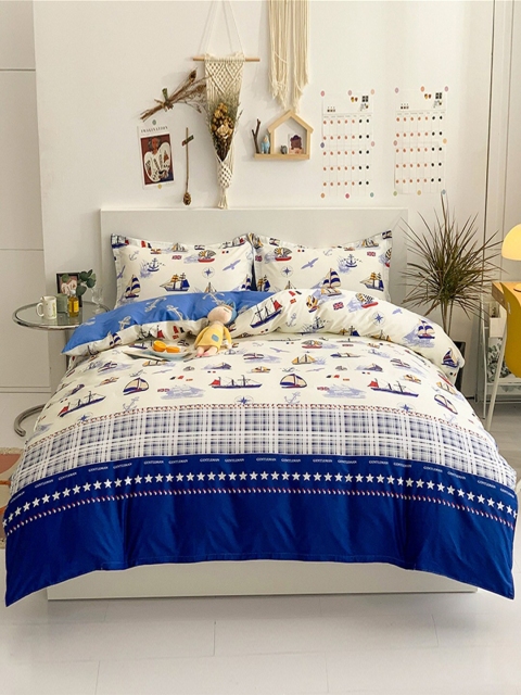 

JC Collection Blue & Beige Printed Cotton Single Bedding Set