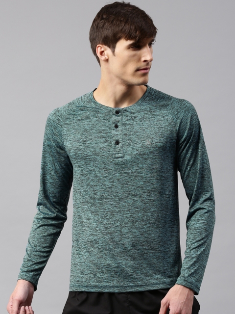 

HRX by Hrithik Roshan Men Teal Blue Solid Henley Neck T-shirt