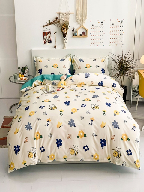 

JC Collection Beige Printed Cotton Double King Bedding Set
