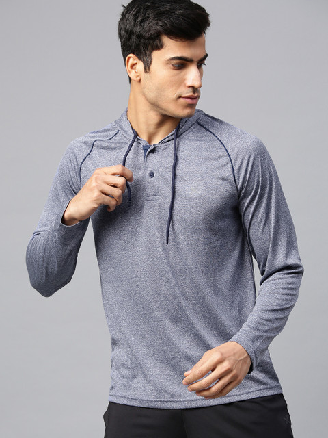 

HRX by Hrithik Roshan Men Blue Solid Hood T-shirt