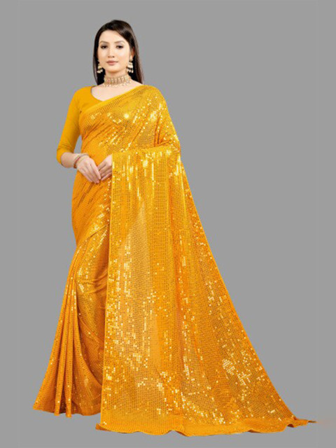 

CLEMIRA Mustard Embellished Sequinned Saree