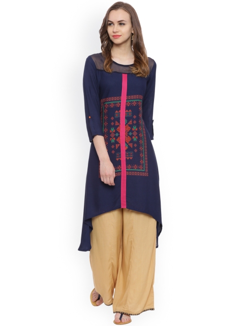 

Evam Women Navy Printed A-Line Kurta, Navy blue