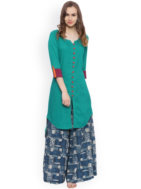 

Evam Women Teal Green Solid Straight Kurta