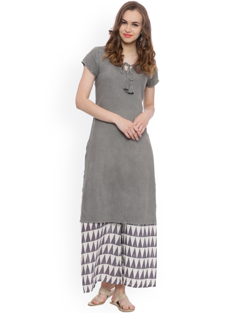 

Evam Women Grey Straight Denim Kurta