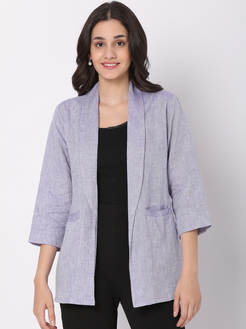 

Smarty Pants Women Blue Solid Linen Open Front Jacket