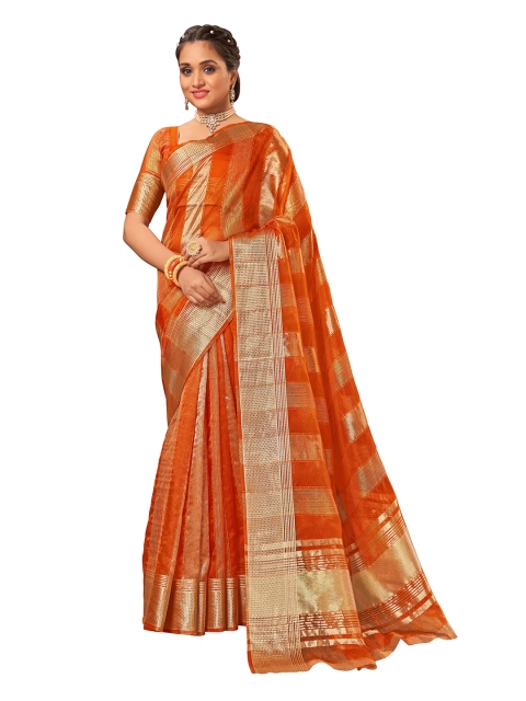 

MANOHARI Orange & Gold-Toned Woven Design Zari Saree