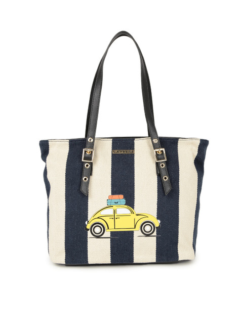 

Caprese Navy Blue & Off-White Striped Shoulder Bag