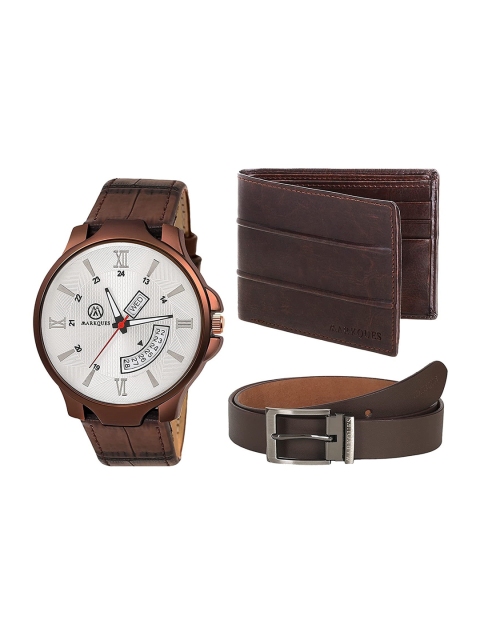 

MARKQUES Men Black Solid 3 in 1 Combo Leather Accessory Gift Set, Brown